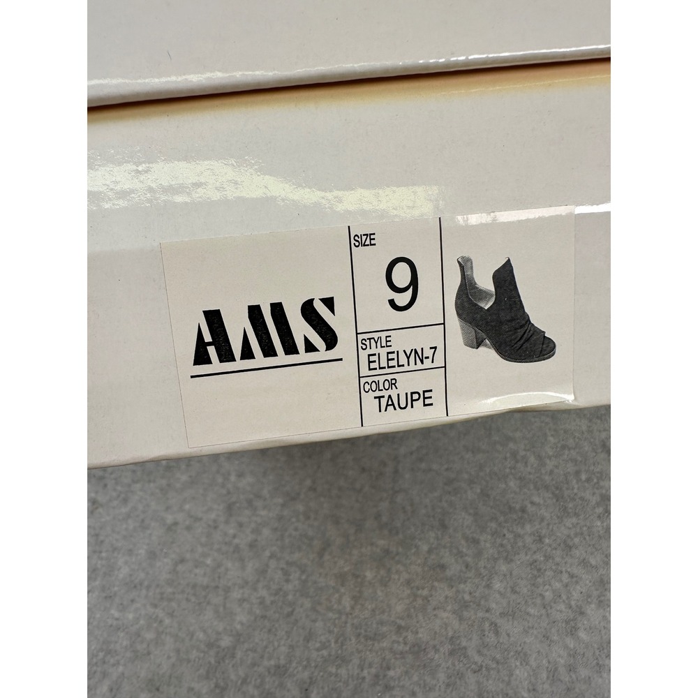 Ams ELELYN-7 Taupe Faux Suede Peep Toe Ruched Ankle Booties Heels Size 9 - Picture 9 of 9